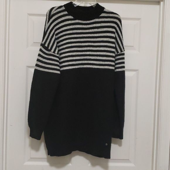 Volcom womens L black gray stripe pull over sweater - Picture 1 of 10